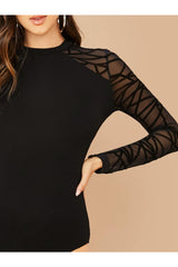 Buy SHEIN Geo Mesh Sleeve Form Fitted Bodysuit - Large Black in Pakistan