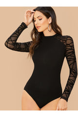 Buy SHEIN Geo Mesh Sleeve Form Fitted Bodysuit - Large Black in Pakistan