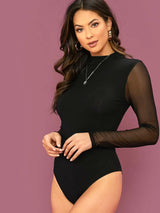 Buy Shein Mock Neck Mesh Sleeve Bodysuit in Pakistan