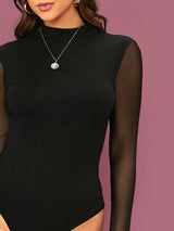 Buy Shein Mock Neck Mesh Sleeve Bodysuit in Pakistan