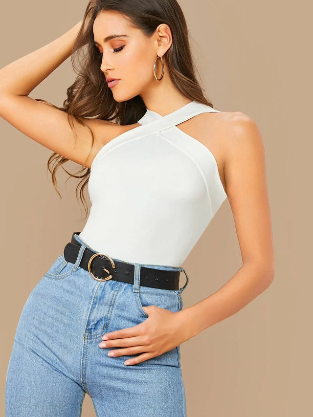 Buy SHEIN BAE Form-Fitting Crisscross Halter Top in Pakistan