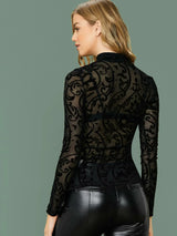 Buy SHEIN BAE Mock-neck Sheer Flocked Mesh Top Without Bra in Pakistan