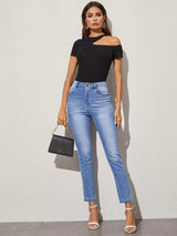 Buy SHEIN Ribbed Cutout One-Shoulder Top in Pakistan