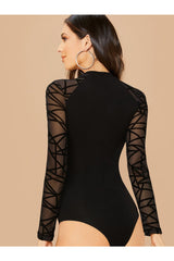 Buy SHEIN Geo Mesh Sleeve Form Fitted Bodysuit - Large Black in Pakistan