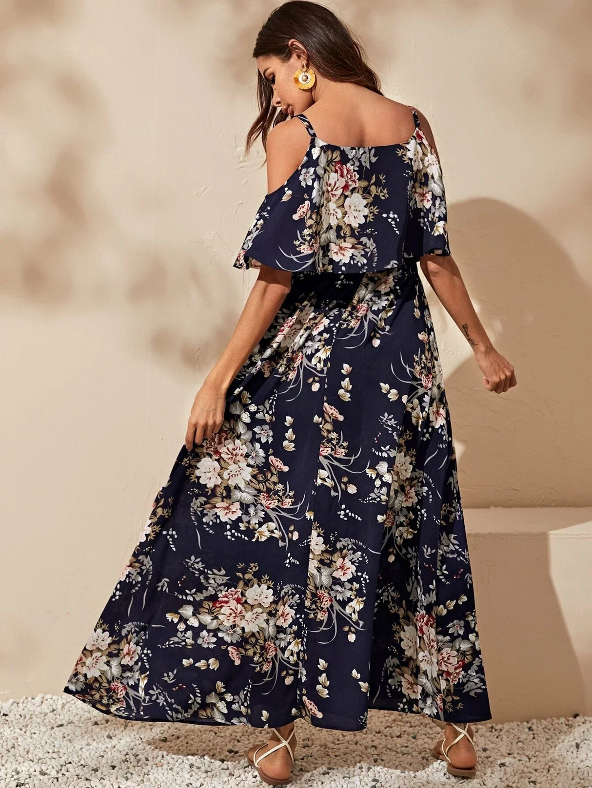 Buy SHEIN VCAY Cold Shoulder Flounce Foldover Floral Dress in Pakistan