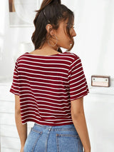 Buy SHEIN V-neck Striped Boxy Tee in Pakistan