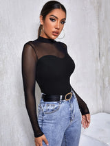 Buy SHEIN Mesh Yoke Solid Tee in Pakistan