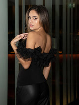 Buy SHEIN BAE Exaggerate Layered Mesh Ruffle Trim Bardot Top in Pakistan