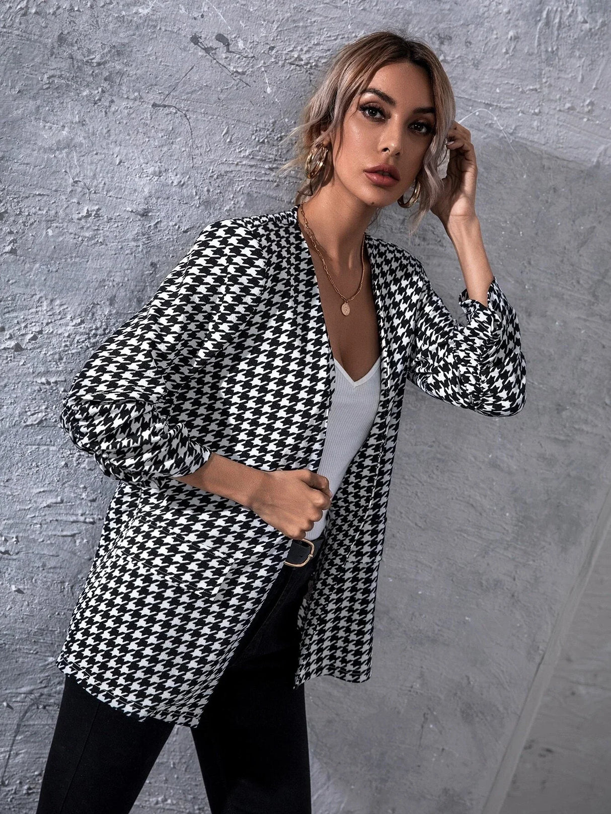 Buy SHEIN Unity Open Front Houndstooth Blazer in Pakistan