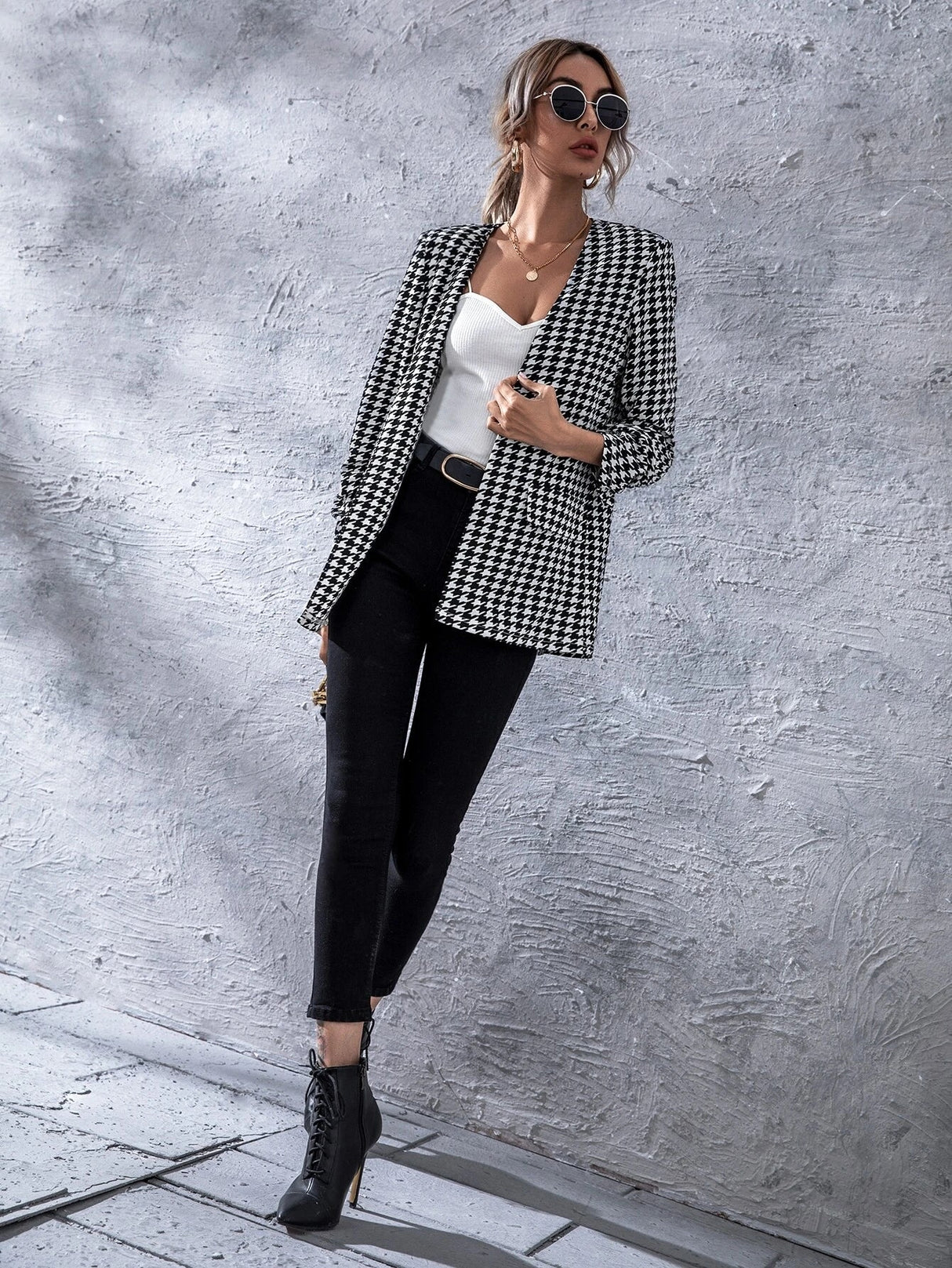 Buy SHEIN Unity Open Front Houndstooth Blazer in Pakistan