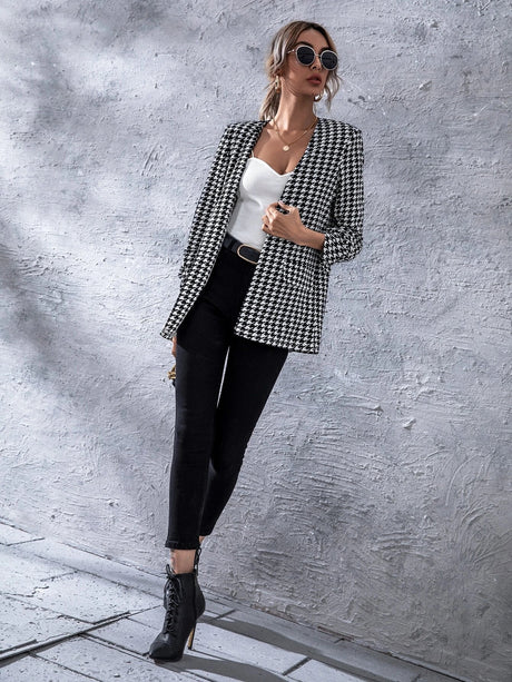 Buy SHEIN Unity Open Front Houndstooth Blazer in Pakistan