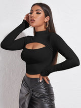 Buy SHEIN Mock Neck Cut-out Rib-knit Slim Crop Tee in Pakistan