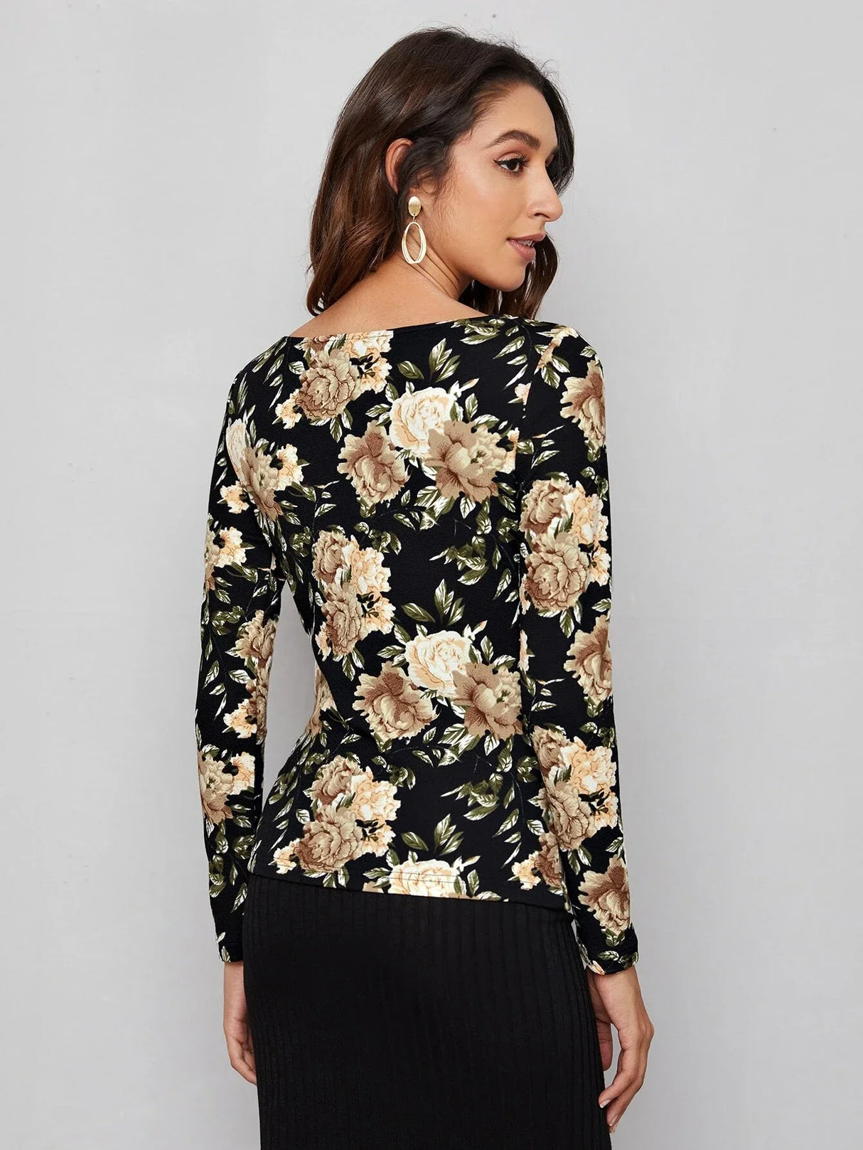 Buy Shein Emery Rose Square Neck Floral Print Tee in Pakistan