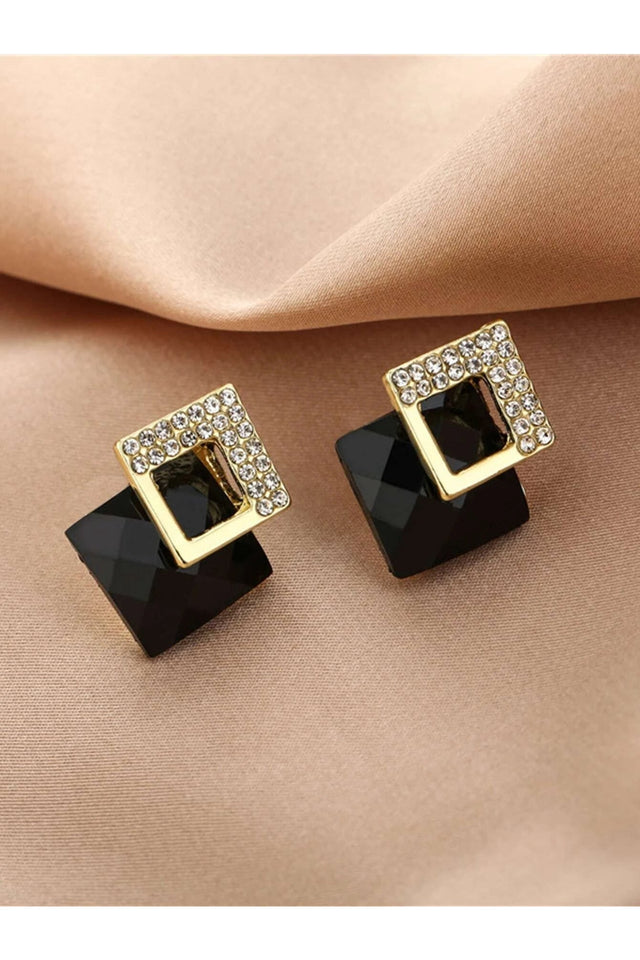 Buy Shein Rhinestone Detail Square Earrings - Black in Pakistan