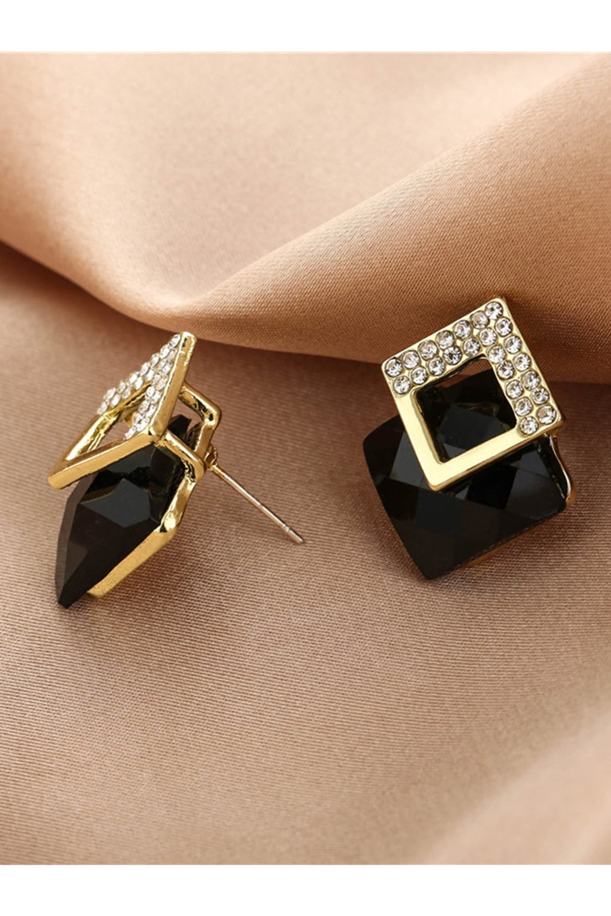 Buy Shein Rhinestone Detail Square Earrings - Black in Pakistan
