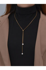 Buy Shein Faux Pearl Decor Y Lariat Necklace - Yellow Gold in Pakistan