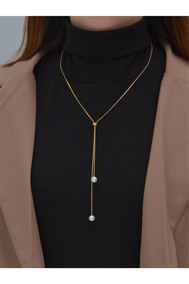 Buy Shein Faux Pearl Decor Y Lariat Necklace - Yellow Gold in Pakistan