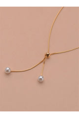 Buy Shein Faux Pearl Decor Y Lariat Necklace - Yellow Gold in Pakistan