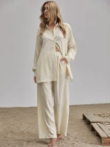 Buy SHEIN Unity Slit Hem Longline Blouse & Wide Leg Pants Set in Pakistan