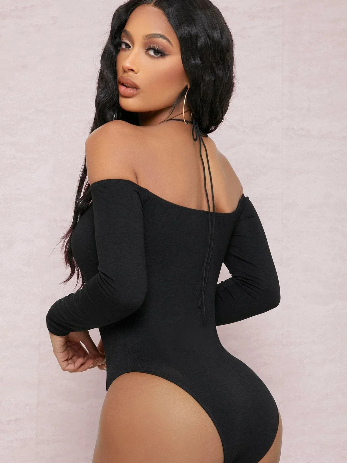 Buy SHEIN BAE Off-the-Shoulder Strappy Self-Tie Choker Bodysuit in Pakistan