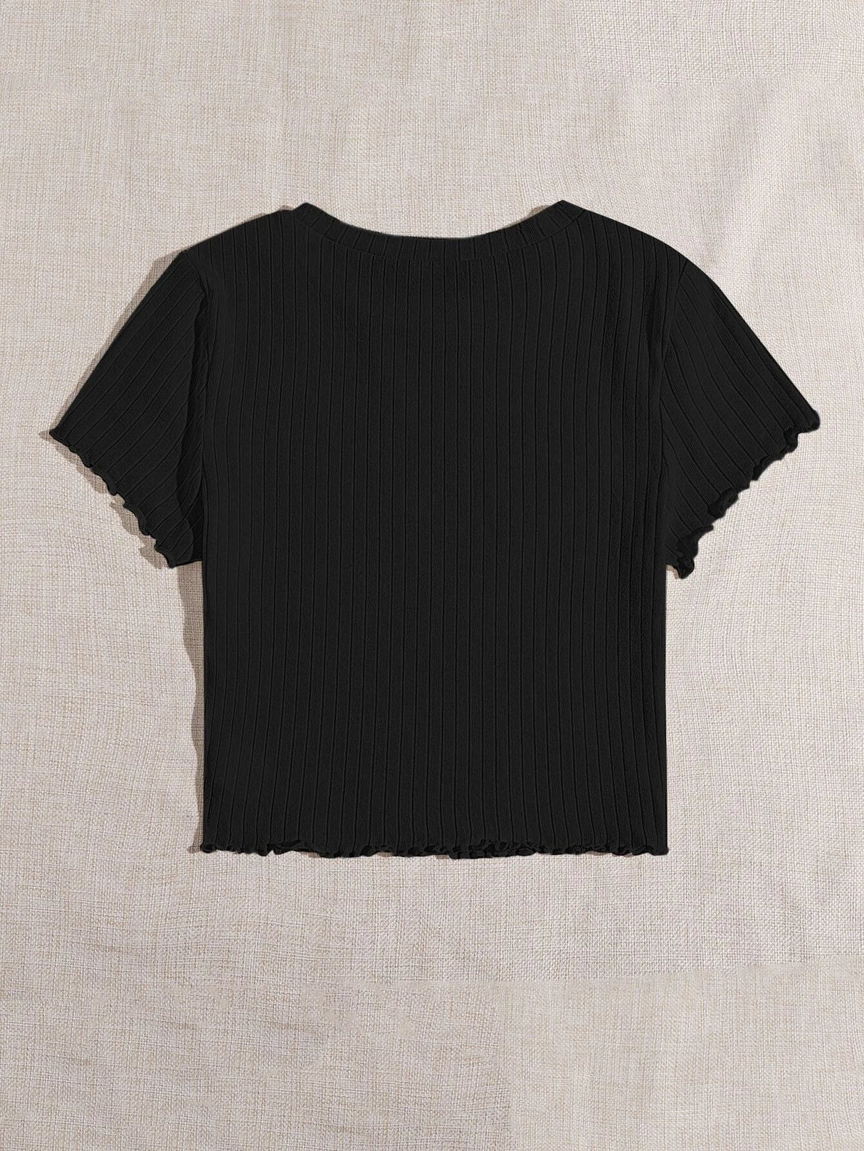 Buy SHEIN Qutie Solid Lettuce Trim Rib-knit Tee in Pakistan