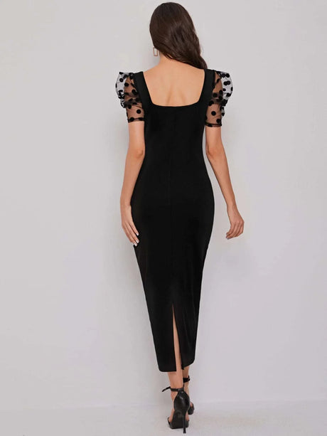Buy SHEIN Sweetheart Neck Mesh Puff Sleeve Dress in Pakistan