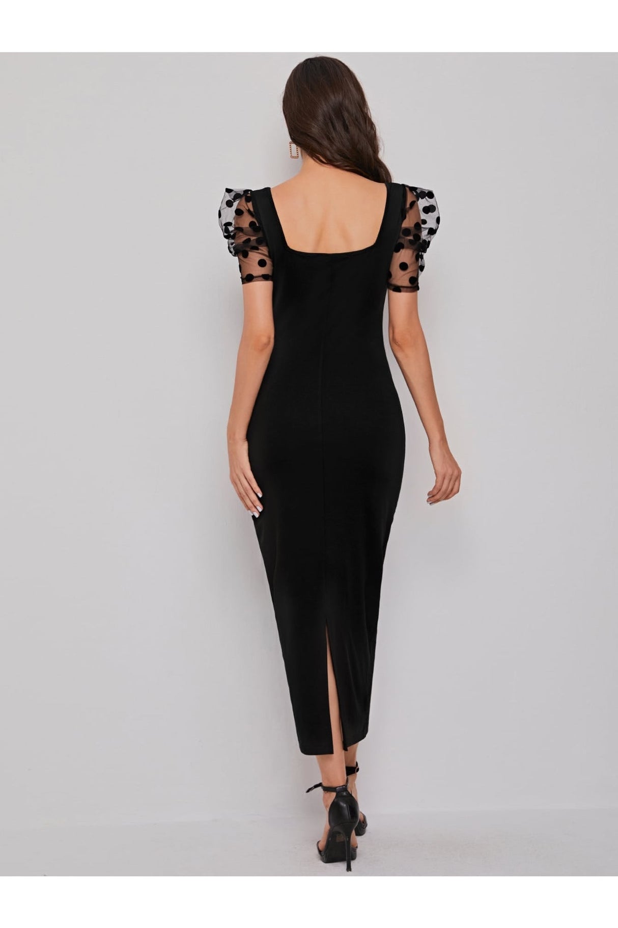 Buy SHEIN Sweetheart Neck Mesh Puff Sleeve Dress - Large Black in Pakistan