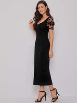 Buy SHEIN Sweetheart Neck Mesh Puff Sleeve Dress in Pakistan