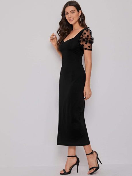 Buy SHEIN Sweetheart Neck Mesh Puff Sleeve Dress in Pakistan