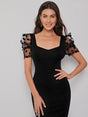 Buy SHEIN Sweetheart Neck Mesh Puff Sleeve Dress in Pakistan
