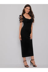 Buy SHEIN Sweetheart Neck Mesh Puff Sleeve Dress - Large Black in Pakistan
