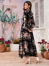 Buy Shein Allover Floral Mock Neck Keyhole Back Dress in Pakistan