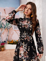 Buy Shein Allover Floral Mock Neck Keyhole Back Dress in Pakistan