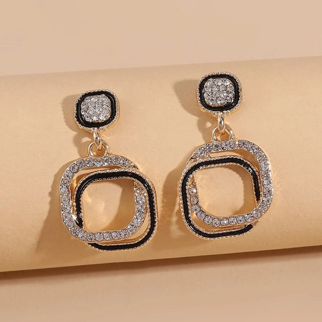 Buy Shein Rhinestone Decor Geometric Earrings - Yellow Gold in Pakistan
