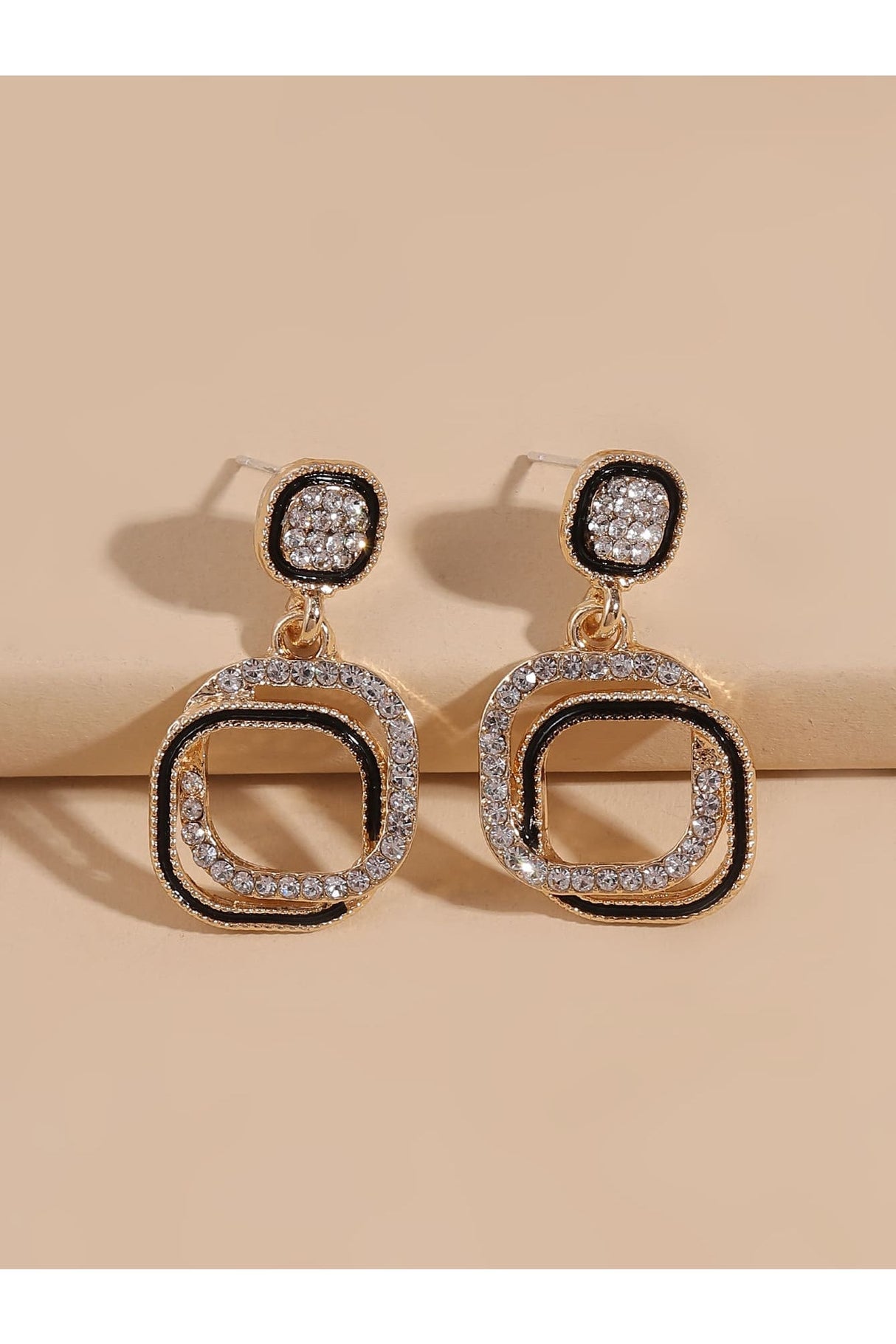 Buy Shein Rhinestone Decor Geometric Earrings - Yellow Gold in Pakistan