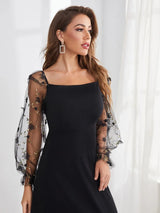 Buy Shein Embroidery Mesh Flounce Sleeve A-line Dress in Pakistan