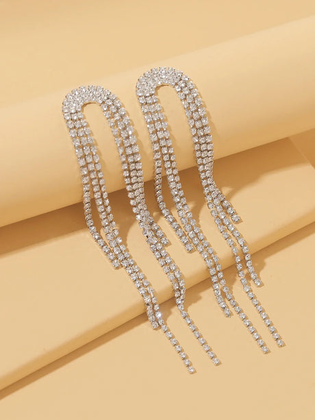 Buy Shein Rhinestone Tassel Decor Drop Earrings in Pakistan