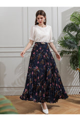 Buy Shein Allover Floral Belted Pleated Skirt - Medium Navy Blue in Pakistan