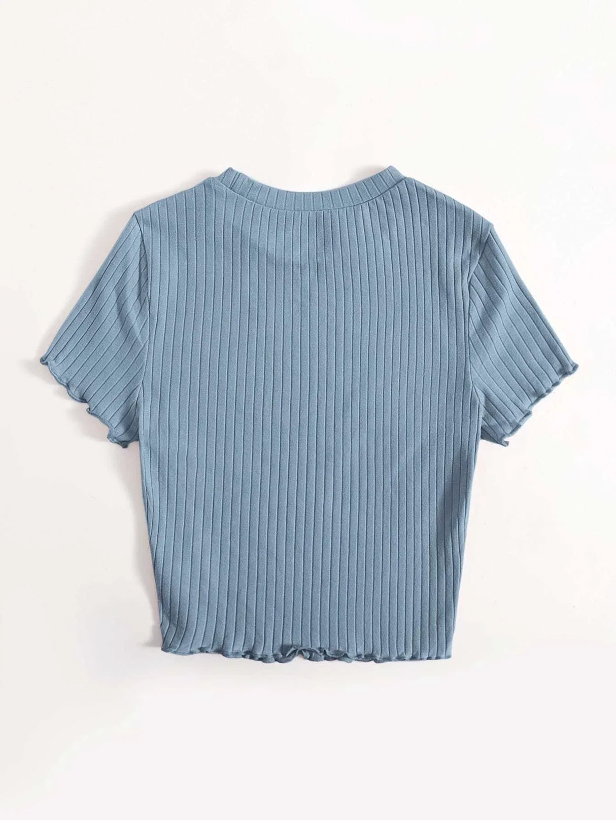 Buy SHEIN Qutie Solid Lettuce Trim Rib-knit Tee in Pakistan