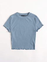 Buy SHEIN Qutie Solid Lettuce Trim Rib-knit Tee in Pakistan