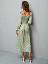 Buy SHEIN VCAY Ditsy Floral Shirred Flounce Sleeve A-line Dress in Pakistan