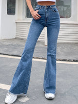 Buy SHEIN High-rise Raw Hem Flare Jeans in Pakistan