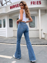 Buy SHEIN High-rise Raw Hem Flare Jeans in Pakistan