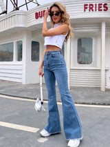 Buy SHEIN High-rise Raw Hem Flare Jeans in Pakistan