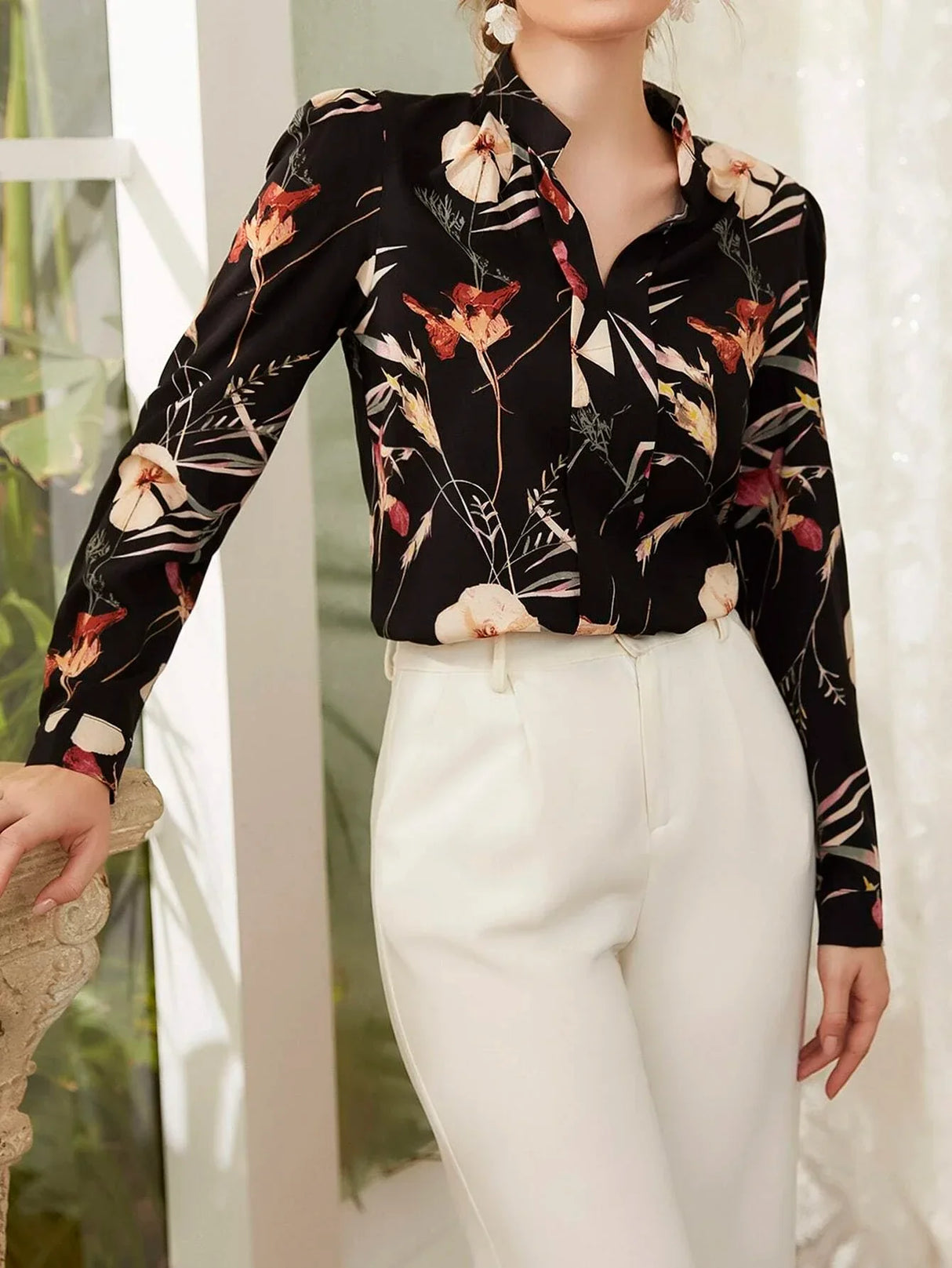 Buy SHEIN Floral Print Notch Neck Blouse in Pakistan