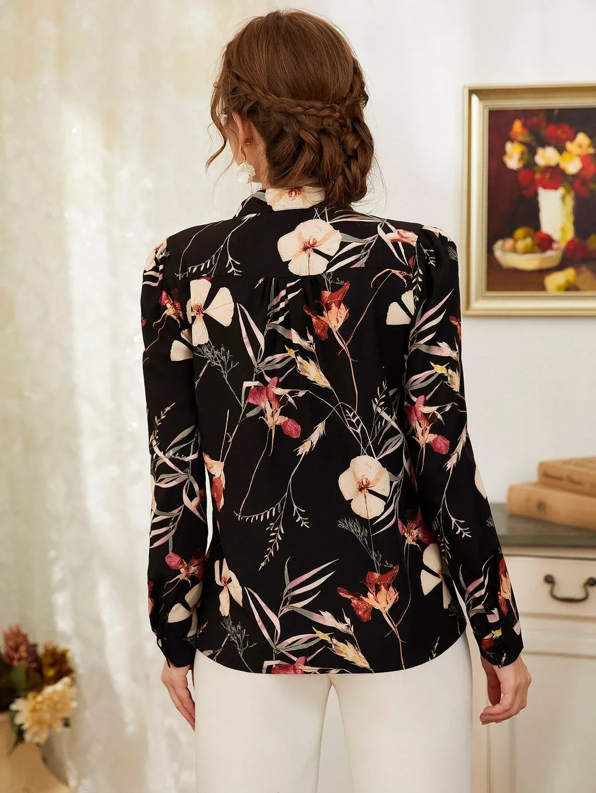 Buy SHEIN Floral Print Notch Neck Blouse in Pakistan