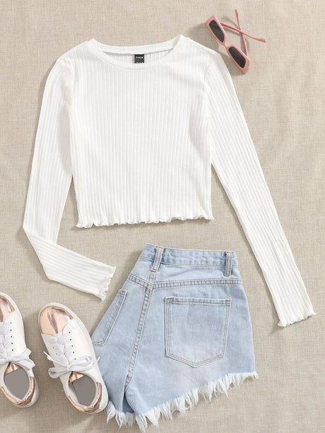 Buy SHEIN EZwear Lettuce Trim Solid Top in Pakistan