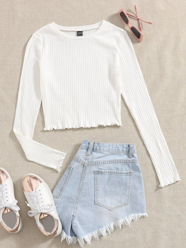 Buy SHEIN EZwear Lettuce Trim Solid Top in Pakistan