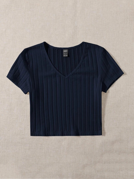 Buy SHEIN EZwear V-neck Rib-knit Tee in Pakistan