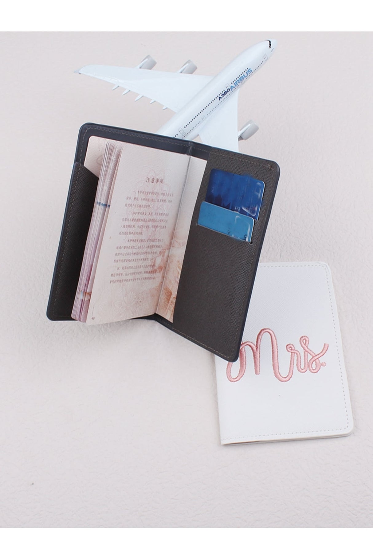 Buy Shein 2pcs Letter Embroidered Detail Passport Holder - Black and White in Pakistan